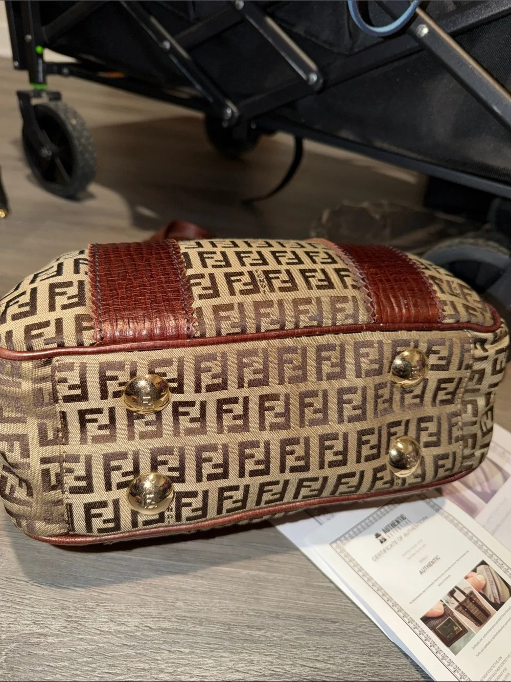 Fendi Beige and Brown FF Canvas Tote with Leather Trim - Picture 6 of 7